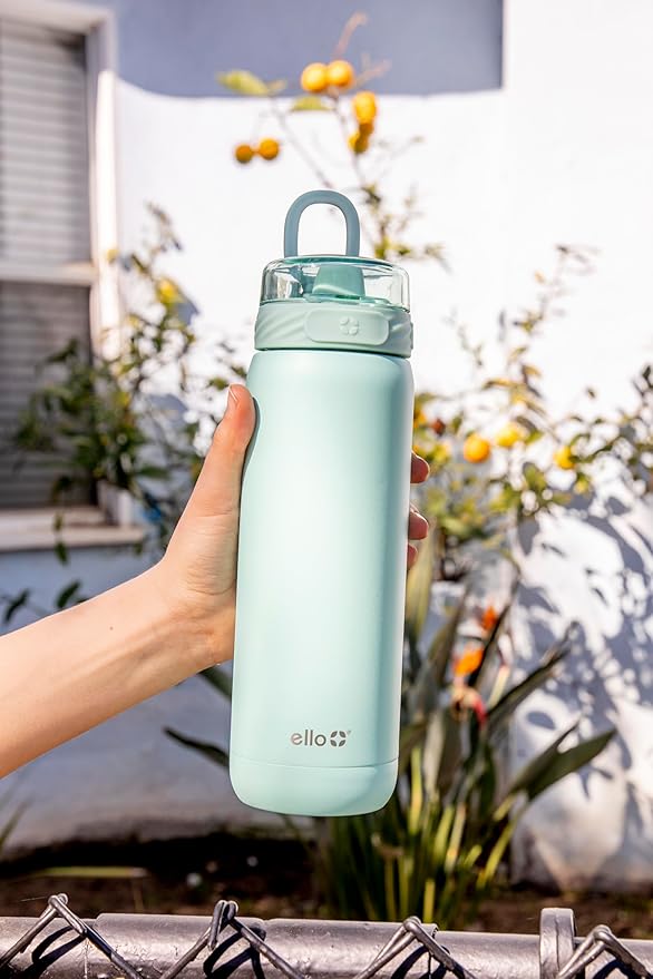 Ello Cooper 18oz Kids Stainless Steel Water Bottle with 2 Lids Chug and Straw | Leak Proof Double Walled and Vacuum Insulated | Fits Car Cupholder | Built in Carry Loop | Dishwasher Safe | Yucca