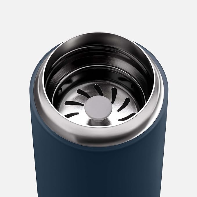 Fellow 12 oz Carter Move Travel Mug - Vacuum-Insulated Stainless Steel Travel Coffee Mug - Coffee Tumbler with Ceramic Interior and Splash Guard - Stone Blue