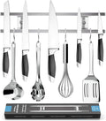 Zulay (12 Inch) Stainless Steel Magnetic Knife Holder For Wall - Powerful Knife Magnetic Strip With Extra Hanging Hooks - Wall Mount Magnetic Knife Strip & Organizer For Kitchen & Tools (Silver)