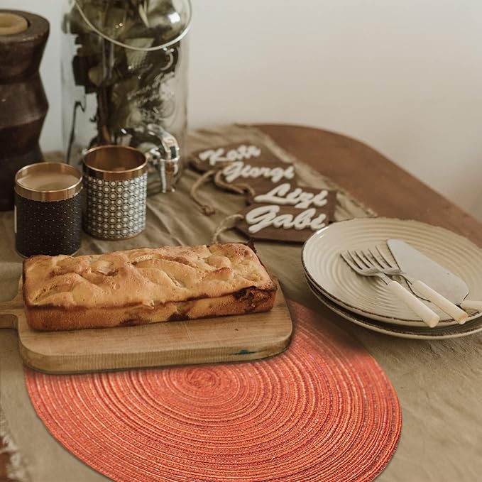 FunWheat Round Braided Placemats Set of 4 Place mats for Dining Tables Woven Heat Resistant Table Mats 15 inch for Fall(Orange,4pcs)