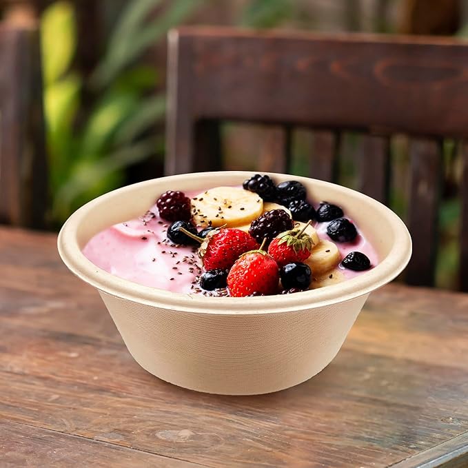 [500 Count]Harvest Pack 16oz PFAS FREE Round Paper Bowls Bulk, Compostable Heavy-Duty Eco-Friendly Disposable Bagasse Acai Bowls, Sugarcane Natural plant fibers for Meal Prep Takeout Dinnerware