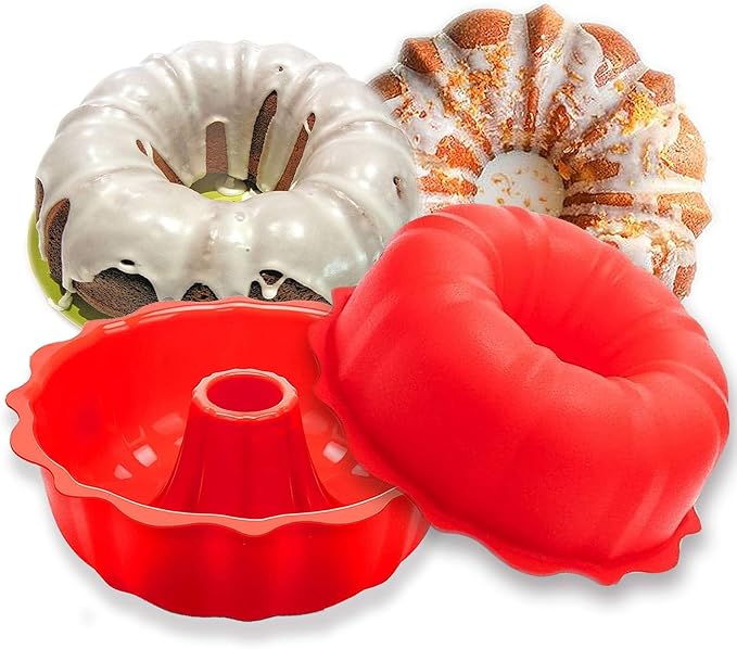 2 Pcs Silicone Cake Pans, 9 Inch Non-Stick Silicone Cake Molds for Baking Gelatin, Donuts, Muffins, Cornbread, Brownies, Jellies
