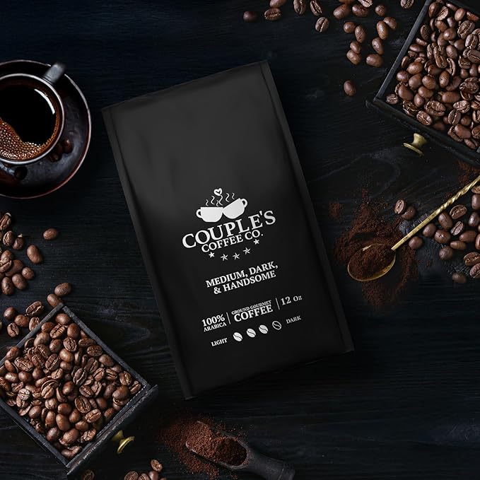 Couple’s Coffee Ground Coffee | Smooth Medium Dark Roast Blend | Gives Back to Military Families | Medium Dark and Handsome | Made with 100% Arabica Beans | 12oz