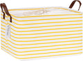 Hinwo 31L Large Storage Bins, Closet Organizers and Storage, Shelf Baskets, Foldable Clothes Storage Baskets with Handles, Containers for Clothing, Blanket, Towels, Toys, Bedding (Yellow Stripe)