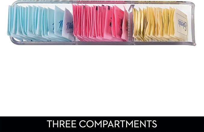iDesign Plastic Packet and Tea Bag Organizer - Kitchen Storage Containers for Sugar, Salt, Pepper, Sweeteners, Tea Bags, Spices, The Linus Collection - 2.25" x 9" x 2", Clear
