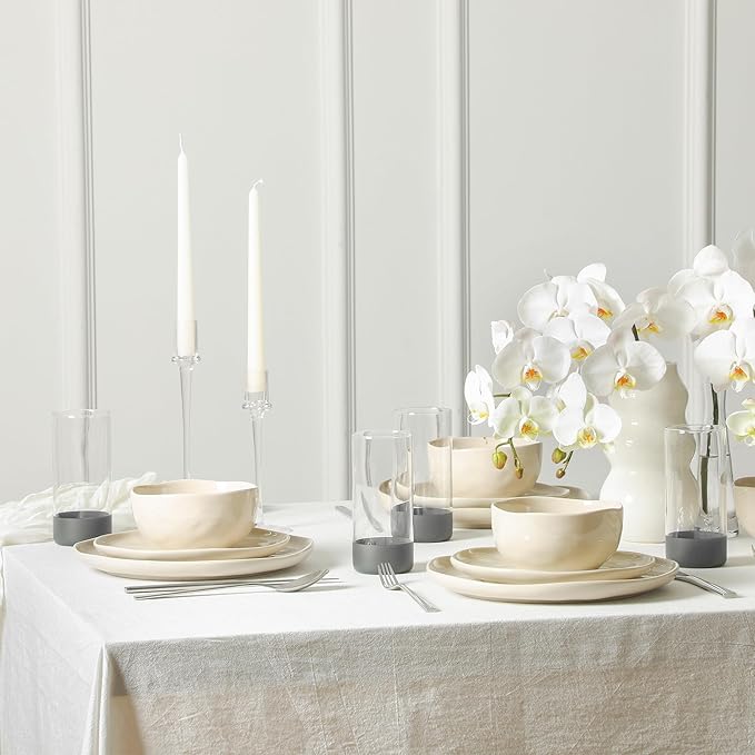 Stone Lain Mirella 16-Piece Dinnerware Set Stoneware, Borosilicate Glass, Beige