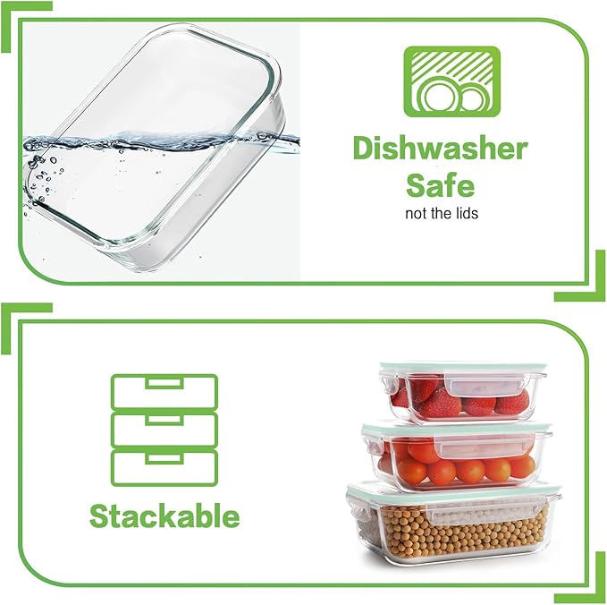 HOMBERKING Glass Food Storage Containers with Lids, [18 Piece] Glass Meal Prep Containers, Airtight Lunch Bento Boxes, BPA-Free & Leak Proof (9 lids & 9 Containers) - Blue