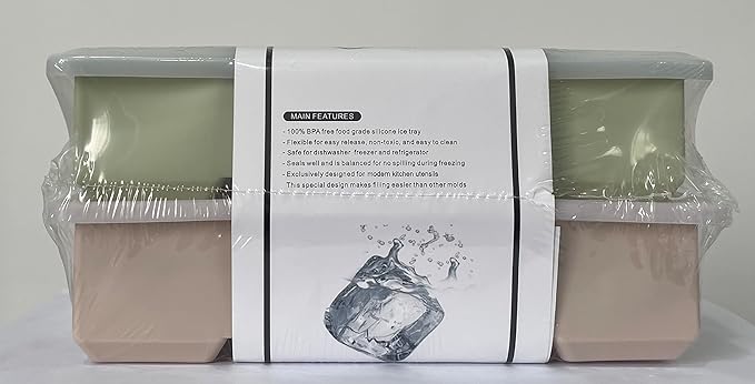 LessMo Ice Cube Tray with Lid - 2 Pack Large Silicone Ice Tray Molds for Freezer, BPA Free, Big Square Ice Cube for Whiskey, Cocktails, Baby Food, Juices