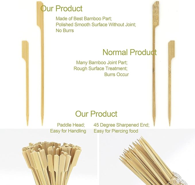Minisland Premium 7 Inch Square Large Bamboo Paddle Skewers for Appetizers Fruit Kabobs Sandwiches BBQ Grill Food Sticks 3mm Thick 100 Counts -MSL163