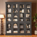 70.8" Tall Black Bookshelf with Glass Doors, Farmhouse Modular Bookcase with 6-Tier Adjustable Shelves, Large Storage Cabinet for Home Office, Living Room, Set of 2