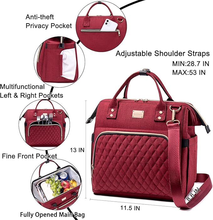 Weitars Women's Lunch Bag & Cooler Purse with Adjustable Strap & Pockets, Leakproof Lunch Box for Work, Picnic, Hiking, Beach