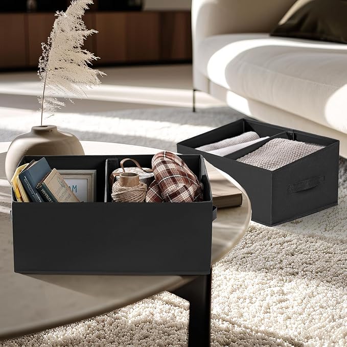 DIMJ Closet Storage Bins, 6 Pack Storage Baskets for Shelves, Foldable Closet Organizer with Handle, Linen Closet Organizers and Storage for Clothes, Toys, Towel, Books (Black)