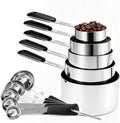 Measuring Cups and Spoons Set Stainless Steel 10 Piece for Cooking and Baking (5 Cups + 5 Spoons, Black Handle)