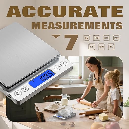 Rechargeable Digital Food Scale with Gram and Ounce, Measuring Range 0.1g/3kg(6.6lb), Smart Kitchen Scale for Food, Baking, Cooking, Sourdough Bread, Weight Loss - Small Kitchen Gadget Product