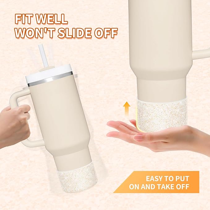 WUQID 2 Pack Bling Silicone Boot Compatible with Stanley Quencher Adventure 40oz & Stanley IceFlow 20oz 30oz, Reduces Dents Protective Silicone Water Bottle Bottom Cover Sleeve