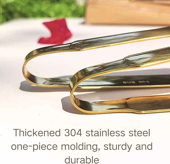 Premium Gold Cooking Tongs - 304 Stainless Steel, Comfortable Grip, Non-Slip Design, High Heat Resistant - Ideal for Home, Kitchen, Barbecue & Frying Steak (golden, 9＋12 Inch)