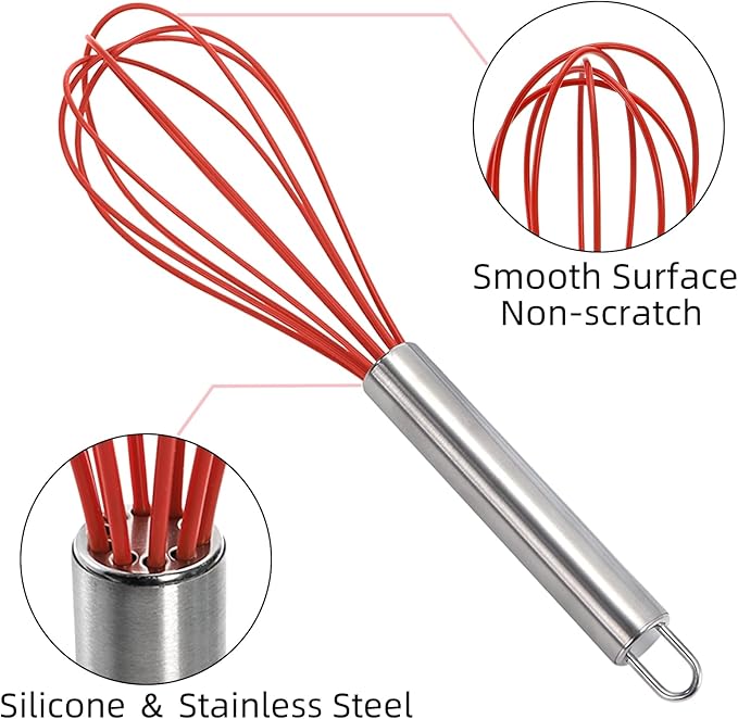 Set of 24 Silicone Whisk Bulk for Cooking, 10 In Wisking Tool Non Scratch, Flexible Rubber Whisks for Nonstick Pans, Kitchen Hand Whisk for Blending Beating Baking, BPA Free Dishwasher Safe