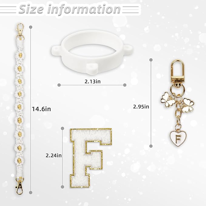 Cute Letter Charm Set Compatible with Owala Water Bottle 24 oz, 32 oz, 40 oz, Owala Kids, Owala Coffee Tumbler, Owala FreeSip – Includes Handle Strap, for Owala Accessories & Stanley Cup Accessories