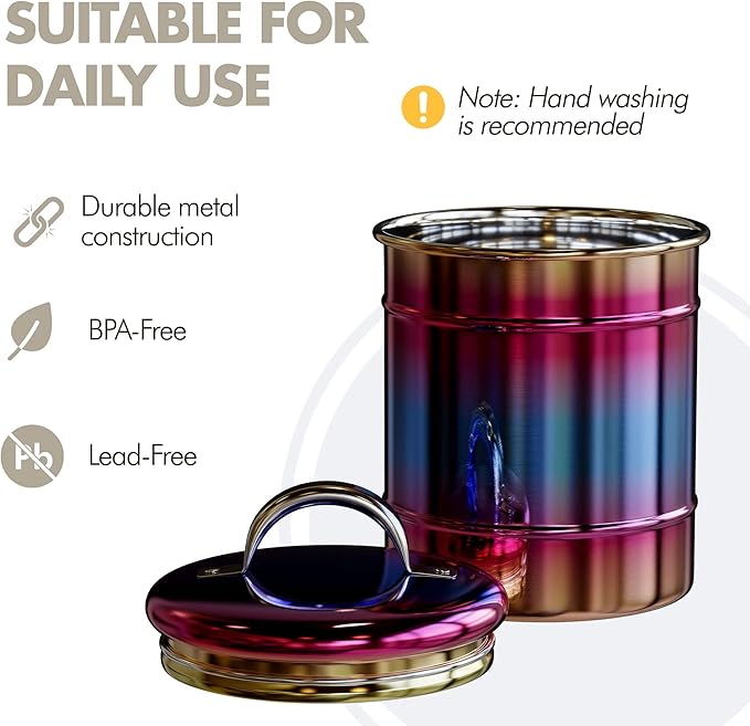 Amici Home Rainbow Metal Storage Canister | Dry Food Storage Container | Airtight Lid | 64 Ounce Capacity | Modern Home Décor | Decorative Metal Canister for Kitchen Countertop (Large)