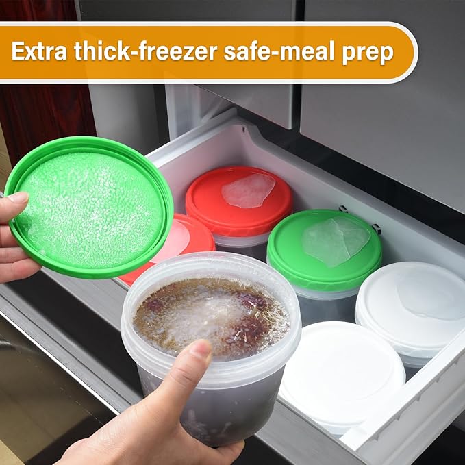 EONJOE 32oz Plastic Containers with Lids,Reusable Freezer Meal Prep Food Leftover Storage Jars Bowls Stackable,12-pack