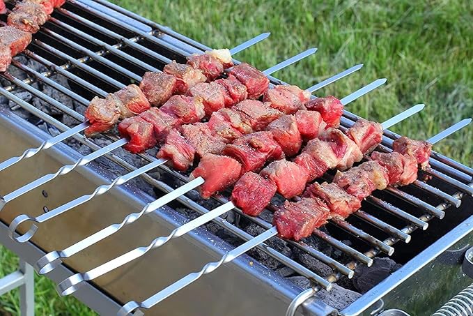 BBQ Shish Kabob Skewers, Kebab Skewers 17.7" Stainless Steel Reusable Flat BBQ Sticks for Meat Chicken Shrimp and Vegetable(8-Pack)