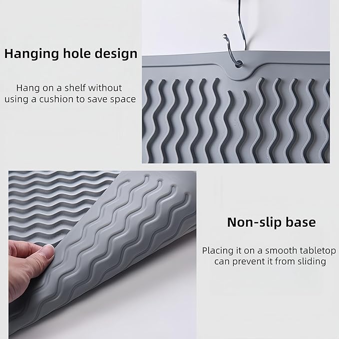 Blackstone Griddle Accessories Silicone Grill Side Shelf Tool Mat, Outdoor BBQ Spatula Mat, with Drip Pad Kitchen Countertop Heat Resistant Mat (Grey)