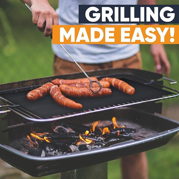Linda's Essentials BBQ Grill Mats for Outdoor Grill Mat (5 Pack) 12.6" x 15.75" - Reusable Heat-Resistant Grilling Mats for Outdoor Grill, Non Stick Grill Matt, Easy Clean BBQ Mats for Outdoor Grills