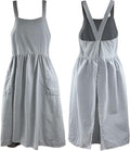 Uaussi Cotton Linen Apron Cross Back Work Apron for Women with Pockets Pinafore Dress X Cross Halter Apron for Chef Gardening