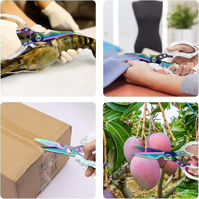 CGBE Kitchen Scissors, Multi-Purpose Kitchen Shears, Heavy Duty Dishwasher Safe Food Scissors for Chicken, Poultry, Fish, Meat & Herbs with Non-Slip Grips (Transparent Colorful)