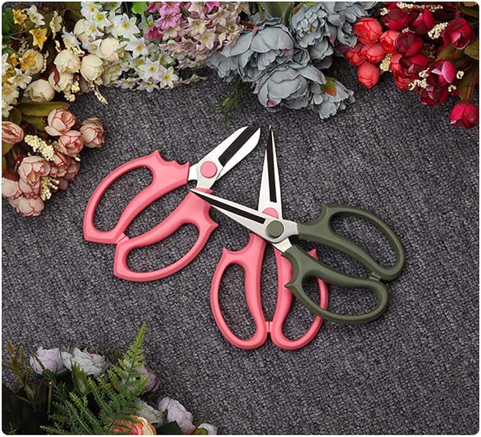 Leize Flower Scissors, Premium Thickened Stainless Steel Floral Shears, Strong Pruner for Flowers, Branches and Leaves (Grey Green Slender)