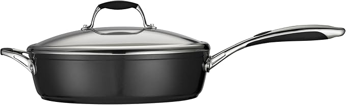 Tramontina Ceramica Deluxe 11-Inch Saute Pan with Lid, Ceramic Non Stick Deep Skillet, Oven-Safe, Metallic Black