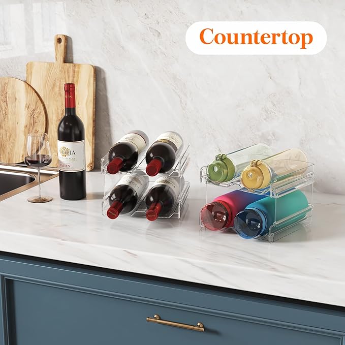 Lifewit Plastic Stackable Wine Rack for refrigerator, Cabinet, Countertop,Wine Bottle Holder, Water Bottle Organizer for Fridge, Pantry, Hold 8 Bottles
