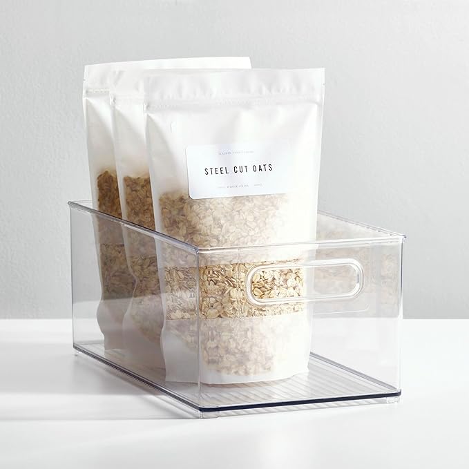 mDesign Deep Plastic Kitchen Storage Organizer Container Bin for Pantry, Cabinet, Cupboard, Shelves, Fridge, or Freezer - Holds Dry Goods, Sauces, Condiments, Drinks, 2 Pack, Clear