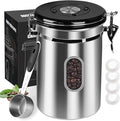 1800ML Airtight Coffee Canister with Date Tracker&Transparent Window, 22.8OZ Coffe Beans Storage with 30ML Measure Spoon&4 co2 Valve, Coffee Container for Grounds Coffee, Beans, Tea, Sugar(Silver)