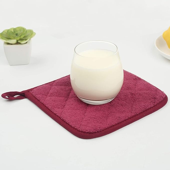 100% Cotton Kitchen Everyday Basic Terry Pot Holder Heat Resistant Coaster Potholder for Cooking and Baking Set of 5 Wine