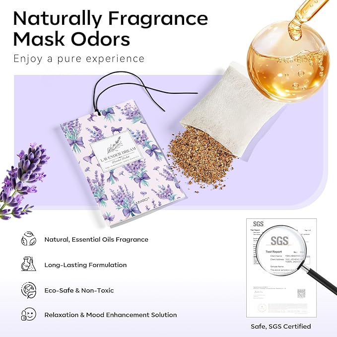 MYARO 20 Packs Fresh Lavender Scent Air Freshener for Drawer and Closet Long Lasting Sachets Bags Drawer Odor Deodorizers Home Car Fragrance