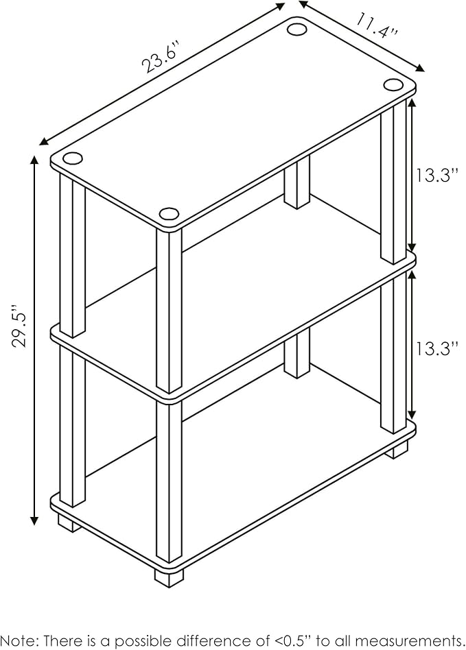 Furinno TURN-S-TUBE Storage Shelves, 3-Tier Book Shelf, Corner Shelf, Toolless Open Shelves, for Organization and Storage, Living Room, Garage, Home Office, Espresso
