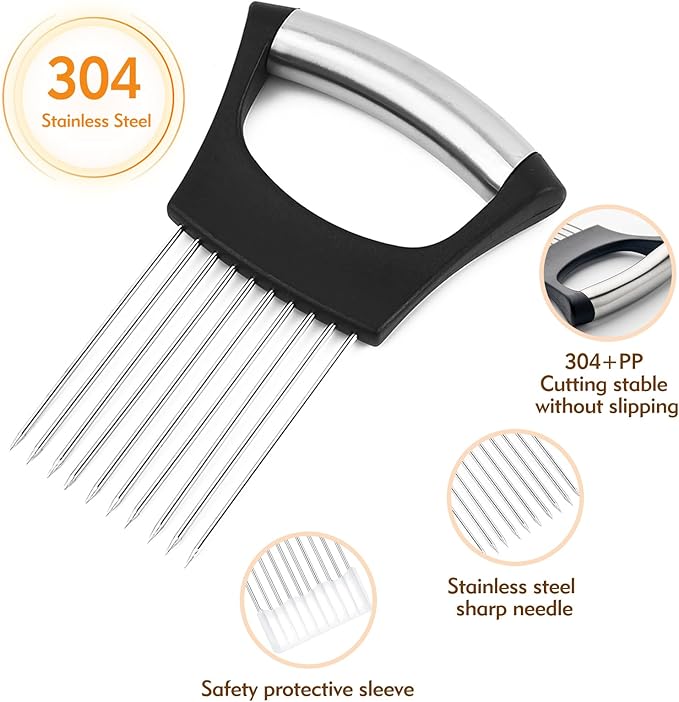 Onion Holder for Slicing - Stainless Steel Onion Slicer & Vegetable Holder Cutting Tool for Onions, Tomatoes, Avocados, Eggs, Lemon, Potatos | Multi-Use Kitchen Utensil
