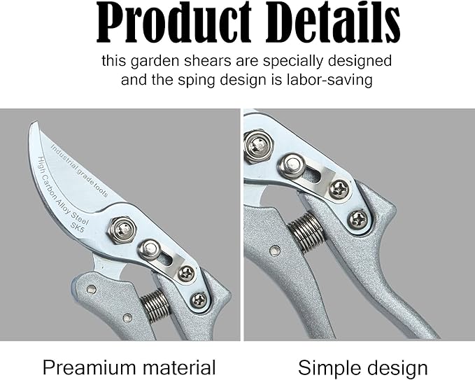 Pruning Shears SK5 Steel Hand Pruners – Ultra Sharp Garden Clippers with Safety Lock, Comfort Grip, Cuts Branches Up to 3/4 Inch for Flowers & Plants
