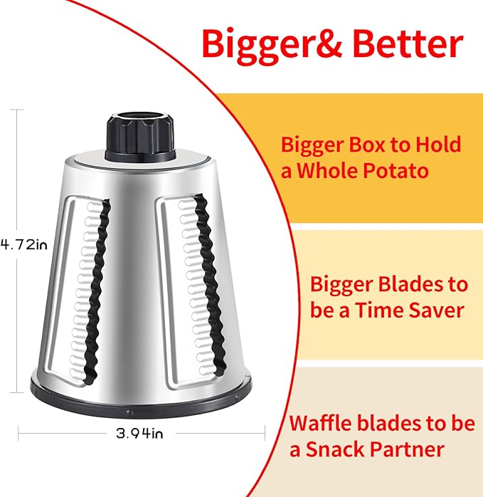 Rotary Cheese Graters with 4 Blades, Hand Crank Cheese Grater with Waffle Slicer, Red, Black and White Cheese Shredder with Suction Base, Easier for Shredding & Grating (Grey, 4 Graters)
