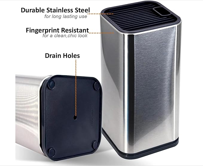 Dura Living Universal Knife Block Holder, Stainless Steel Knife Stand Without Knives, Safe Space Saver Stable Knife Storage with Scissors Slot, Detachable for Easy Cleaning, Kitchen Organizer, Black