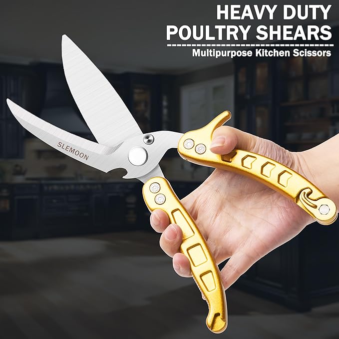 Kitchen Shears Heavy Duty Poultry Shears Meat Cutting Dishwasher Safe and Stainless Food Kitchen Scissors for Chicken Turkey Thanksgiving,Gold