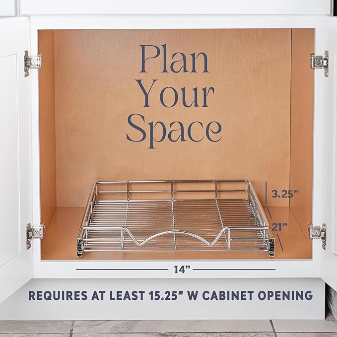 HOLDN’ STORAGE Pull Out Cabinet Organizer, Heavy Duty Caddy w/Lifetime Limited Warranty -11”W x 21”D - Requires At Least 12-1/4” Cabinet Opening, Steel Metal Cabinet Drawers Slide Out, Chrome