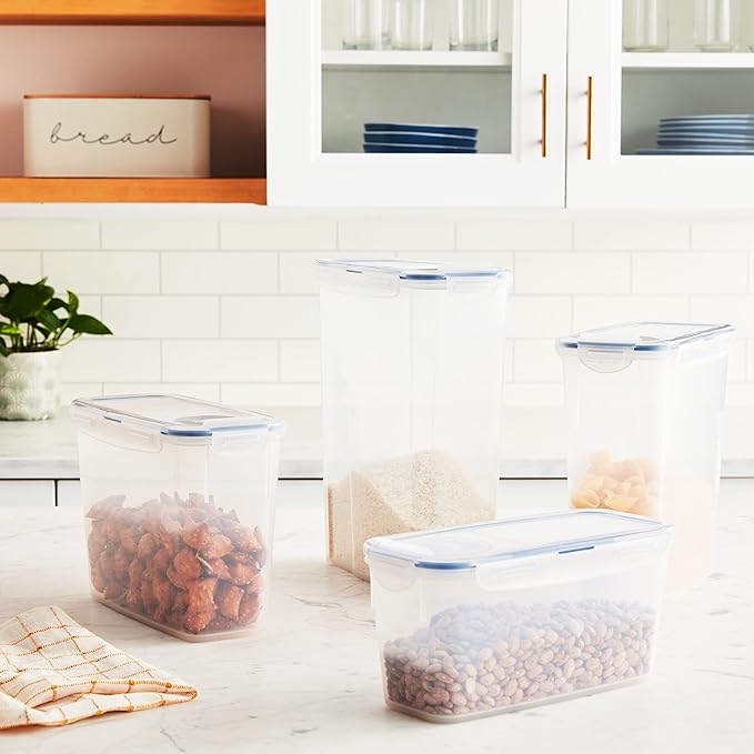 LOCK & LOCK Easy Essentials Food Storage Bin Set for Pasta, Flour, Sugar/Airtight Container Lids/BPA-Free/Dishwasher Safe, 8 Piece - Clear