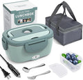 Electric Lunch Box Food Heater, 3 in 1 Ultra Quick Heated Lunch Boxes for Adults, 12V/24V/110V Portable Food Warmer for Car/Truck/Office With Fork Spoon and Insulated Carry Bag