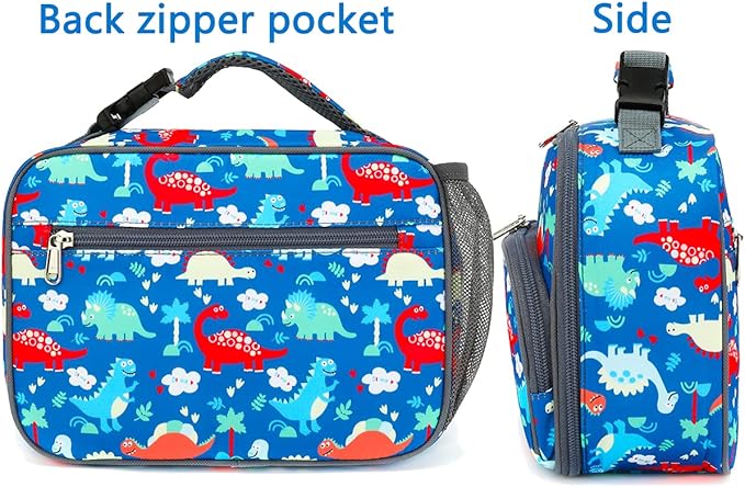 FlowFly Kids Lunch box Insulated Soft Bag Mini Cooer Back to School Thermal Meal Tote Kit for Girls, Boys,Dinosaur