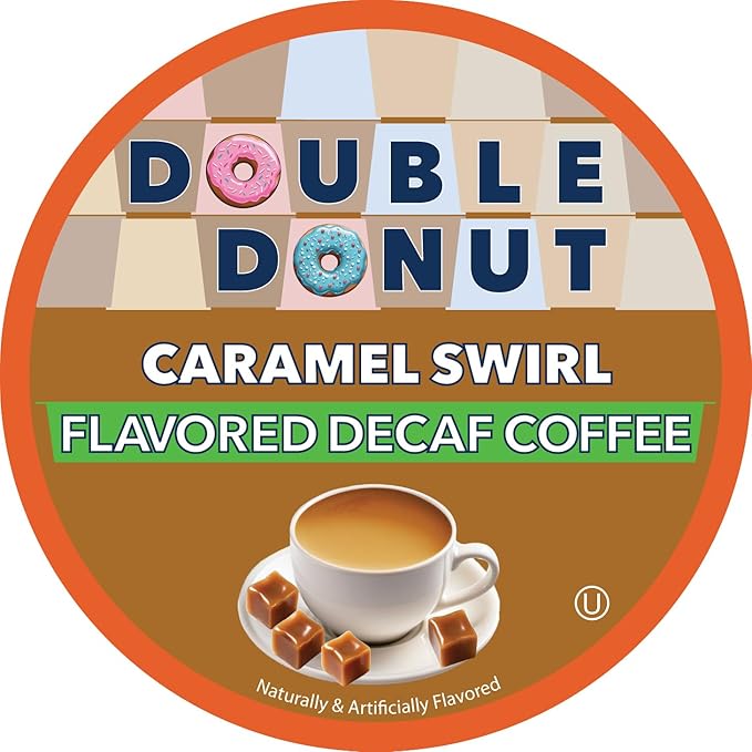 Caramel Swirl Medium Roast Flavored Decaf Coffee Pods for Keurig K Cups Makers from Double Donut, 80 Capsules