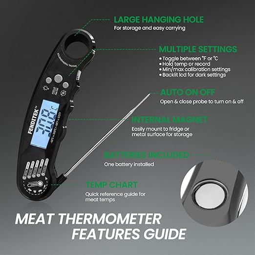 Digital Meat Thermometer，Instant Read Food Cooking Thermometer for Grilling，Waterproof Steak Thermometer for Kitchen and Outside, BBQ, Turkey, Candy, Liquids, Beef