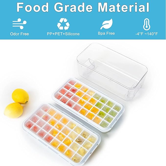 Silicone Ice Cube Tray for Freezer 64 Nuggets Ice Tray with Lid and Storage Bin Stackable Easy Release Ice Container with Scoop for Cocktail Whisky Coffee