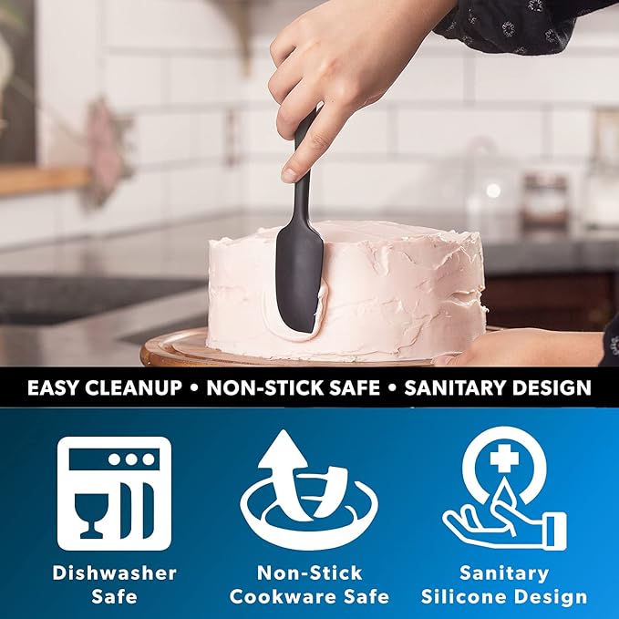 DI ORO Seamless Series Mini Silicone Spatula - BPA Free Pro-Grade 600ºF Heat-Resistant Non-Stick Small Rubber Jar Spatula - Silicone Kitchen Scraper Utensil Tool for Cooking and Baking (Black)